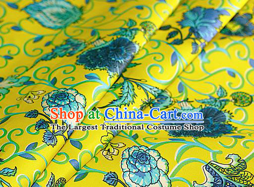 Asian Chinese Traditional Classical Peony Pattern Yellow Brocade Cheongsam Silk Fabric Chinese Satin Fabric Material