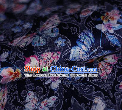 Asian Chinese Traditional Butterfly Pattern Navy Brocade Cheongsam Silk Fabric Chinese Satin Fabric Material