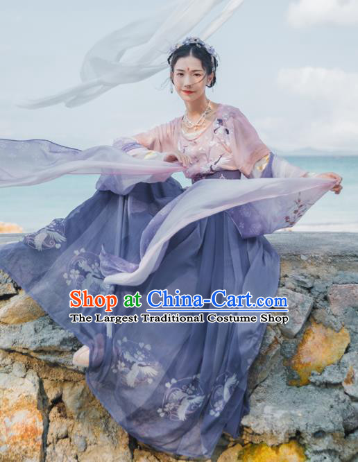 Chinese Ancient Peri Courtesan Embroidered Hanfu Dress Traditional Tang Dynasty Court Historical Costume for Women