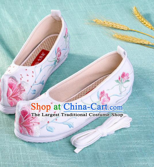 Chinese Traditional Hanfu White Cloth Shoes Embroidered Shoes Handmade Ancient Princess Shoes for Women