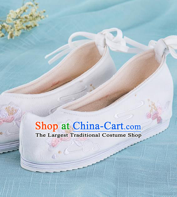 Chinese Traditional Embroidered Shoes Hanfu White Cloth Shoes Handmade Ancient Princess Shoes for Women