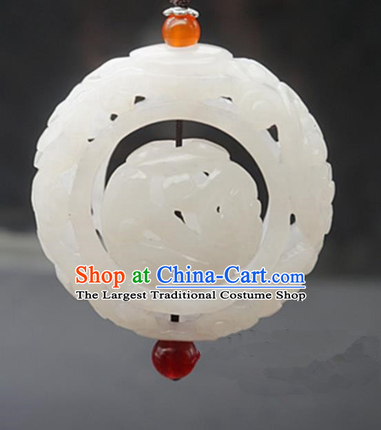 Handmade Chinese White Jade Carving Pendant Traditional Jade Craft Jewelry Accessories