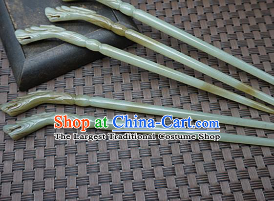 Chinese Handmade Jade Hairpins Carving Dragon Head Jade Hair Clip Hair Accessories for Women for Men