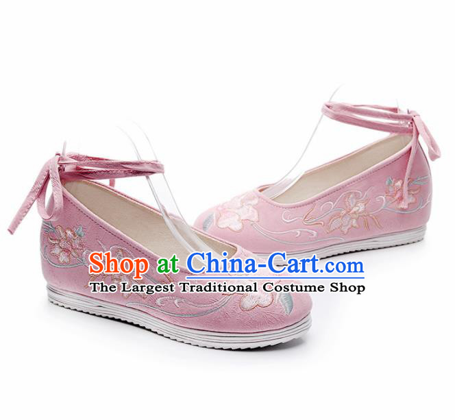 Chinese Traditional Embroidered Flowers Pink Shoes Hanfu Cloth Shoes Handmade Ancient Princess Shoes for Women