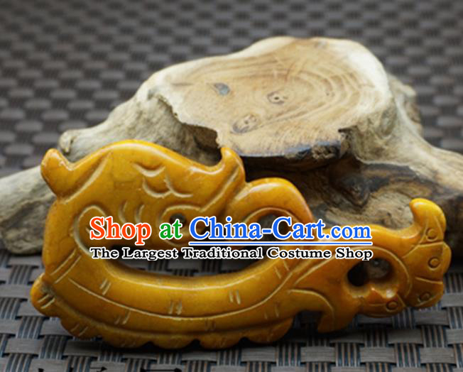 Chinese Handmade Carving Jade Craft Jewelry Accessories Traditional Dragon Yellow Jade Pendant