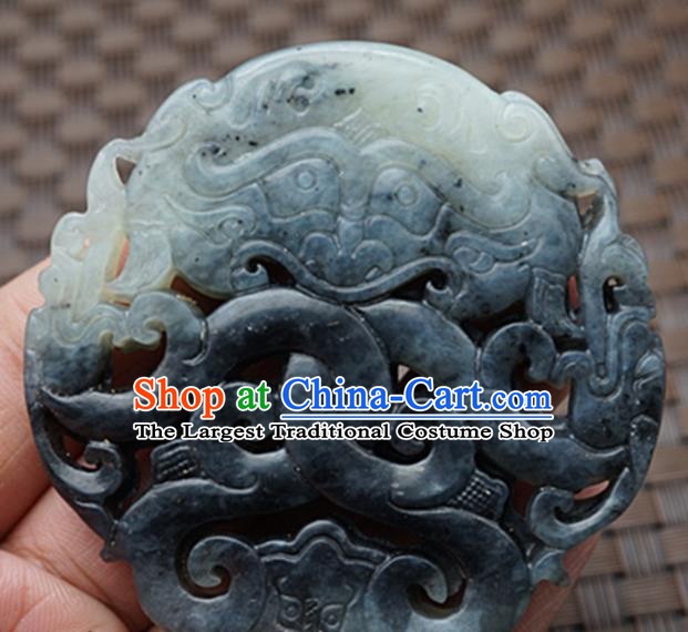 Chinese Handmade Jade Craft Jewelry Accessories Traditional Carving Double Dragons Jade Pendant