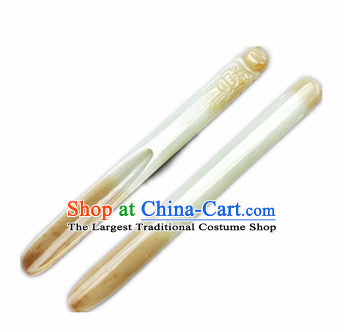 Chinese Handmade Jade Craft Carving Jade Teaspoon Accessories Jade Jewelry Decoration