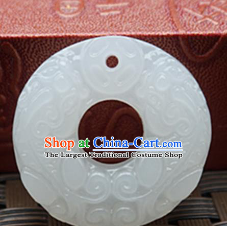 Handmade Chinese Ancient White Jade Carving Pi Xiu Pendant Traditional Jade Craft Jewelry Decoration Accessories