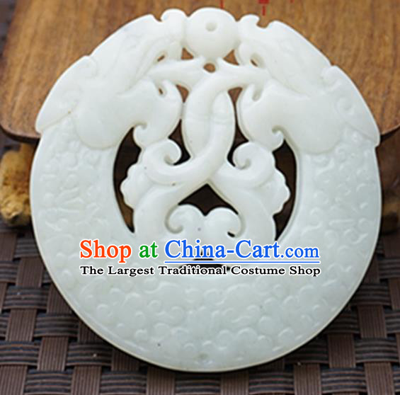 Chinese Handmade Jewelry Accessories Carving Dragon Longevity Lock Jade Pendant Ancient Traditional Jade Craft Decoration