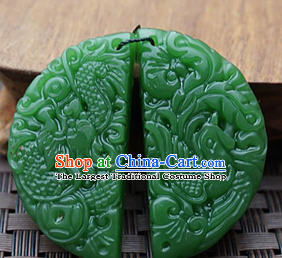 Chinese Handmade Jewelry Accessories Carving Dragon Phoenix Green Jade Pendant Ancient Traditional Jade Craft Decoration