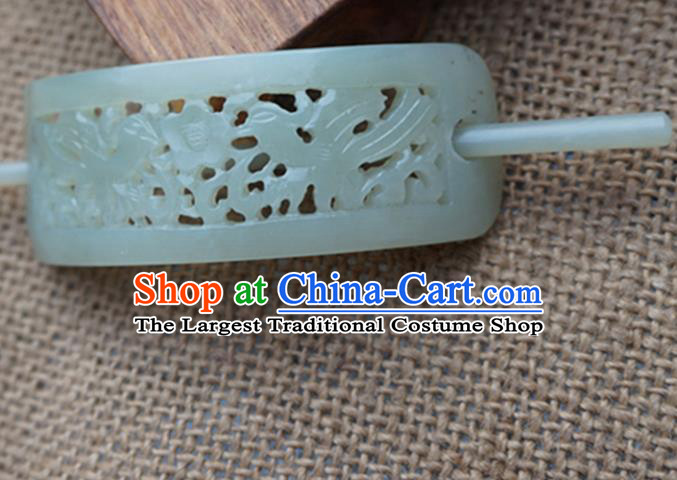Chinese Handmade Jade Carving Bird Hairdo Crown Ancient Jade Hairpins Hair Accessories for Women for Men