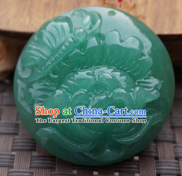 Chinese Handmade Carving Lotus Green Jade Pendant Jewelry Accessories Ancient Traditional Jade Craft Decoration