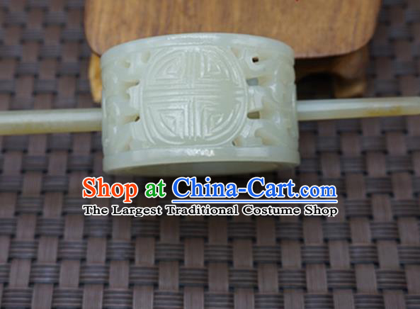 Chinese Handmade White Jade Carving Hairdo Crown Ancient Jade Hairpins Hair Accessories for Women for Men