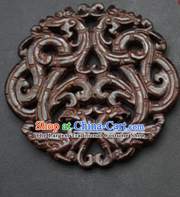 Chinese Ancient Wedding Carving Dragon Phoenix Brown