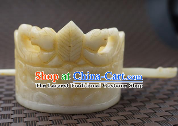 Handmade Chinese Yellow Jade Carving Hair Crown Ancient Jade Hairpins Hair Accessories for Women for Men