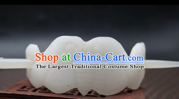 Handmade Chinese White Jade Carving Bat Hairdo Crown Ancient Swordsman Jade Hairpins Hair Accessories for Women for Men