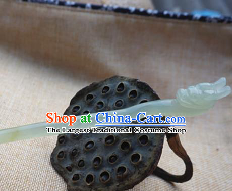 Handmade Chinese Jade Dragon Head Hair Clip Ancient Palace Jade Carving Hairpins Hair Accessories for Women for Men