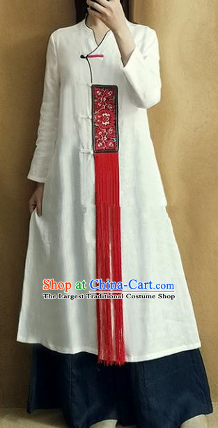 Traditional Chinese Embroidered Outer Garment Tang Suit White Coat National Costume for Women