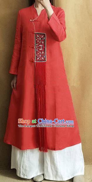 Traditional Chinese Embroidered Outer Garment Tang Suit Red Coat National Costume for Women