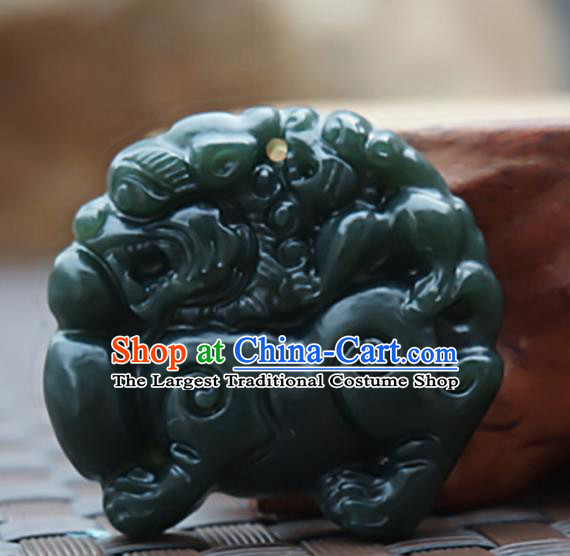 Handmade Chinese Carving Tiger Green Jade Waist Pendant Ancient Traditional Jade Craft Decoration