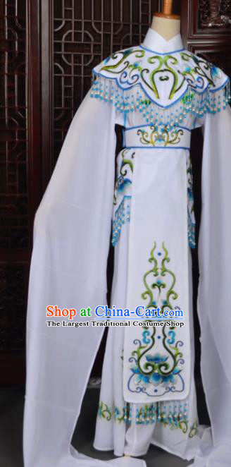 Handmade Chinese Beijing Opera Princess White Embroidered Dress Traditional Peking Opera Diva Costume for Women