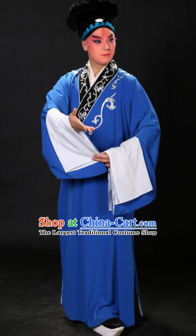 Handmade Chinese Beijing Opera Niche Costume Traditional Peking Opera Scholar Embroidered Blue Robe for Men