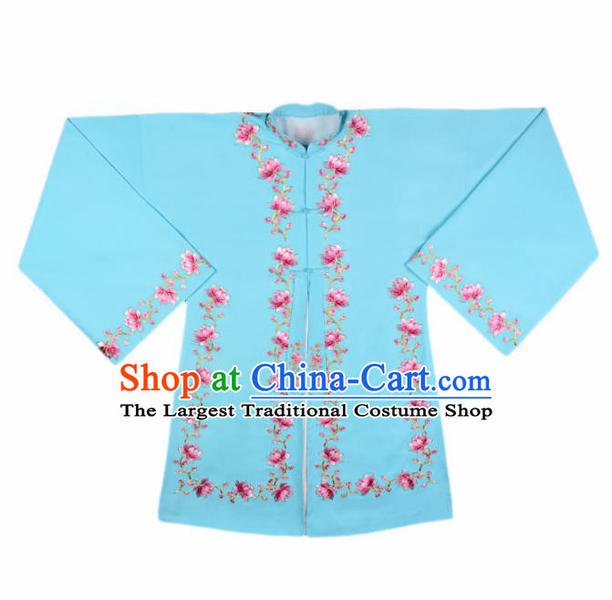 Handmade Chinese Beijing Opera Embroidered Blue Blouse Traditional Peking Opera Diva Costume for Women