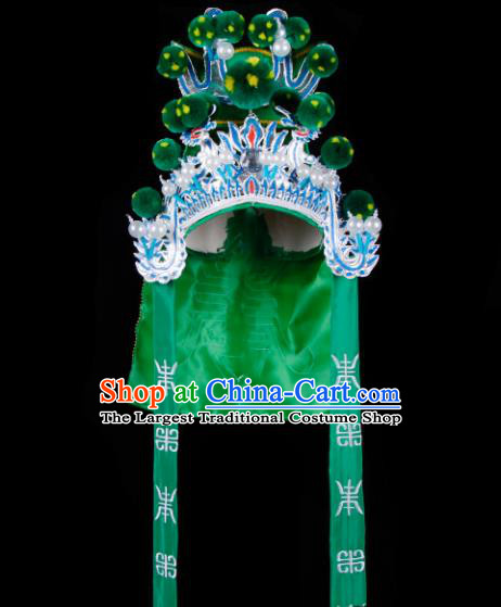 Chinese Handmade Beijing Opera Takefu Hat Traditional Ancient General Green Helmet for Men