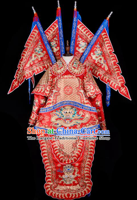 Handmade Chinese Beijing Opera General Red Costume Traditional Peking Opera Takefu Clothing for Men