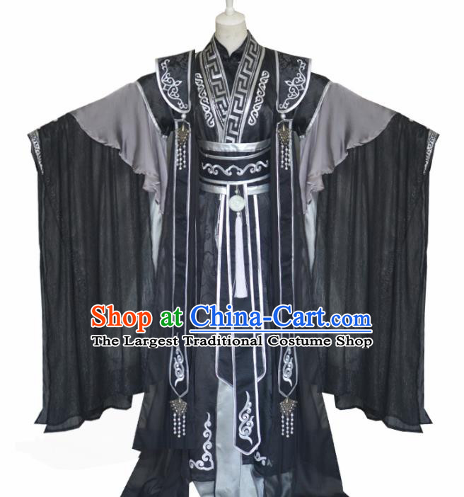 Traditional Chinese Cosplay Emperor Black Clothing Ancient Swordsman Costume for Men