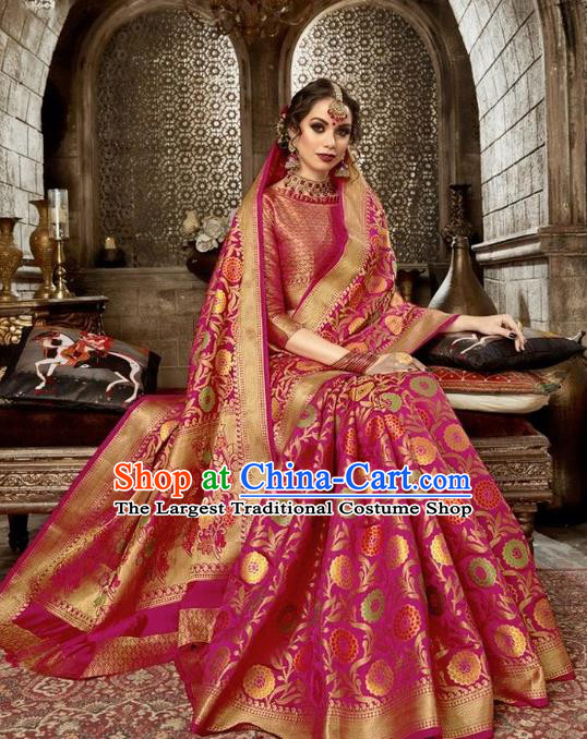 Asian India Traditional Rosy Sari Dress Indian Court Costume Bollywood Queen Clothing for Women