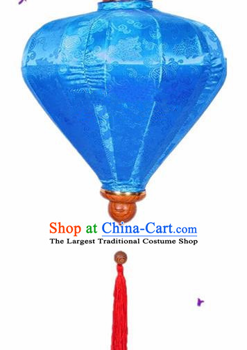 Chinese Traditional Lantern Handmade Blue Silk Lanterns Ceiling Lamp New Year Lantern