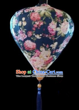 Chinese Traditional Lantern Handmade Printing Peony Navy Lanterns Ceiling Lamp New Year Lantern