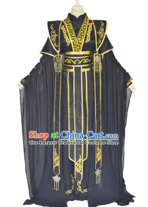 Traditional Chinese Jin Dynasty Swordsman Black Clothing Ancient Royal Highness Costume for Men