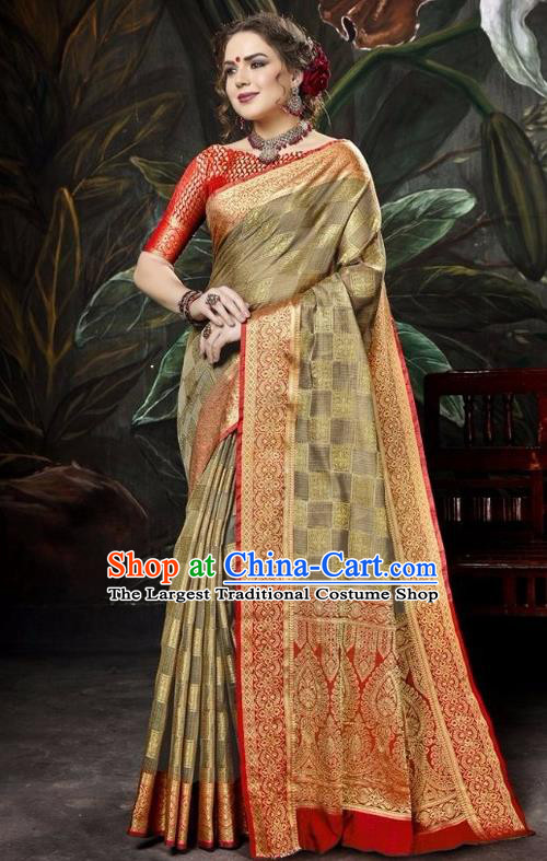 Asian India Traditional Bollywood Olive Green Sari Dress Indian Court Queen Costume for Women