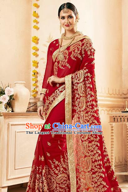 Asian India Traditional Bollywood Bride Wine Red Sari Dress Indian Court Wedding Costume for Women