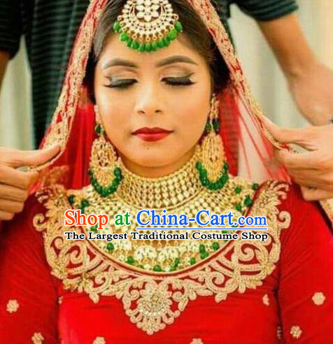 South Asian India Traditional Jewelry Accessories Asia Indian Bollywood Green Beads Headwear for Women