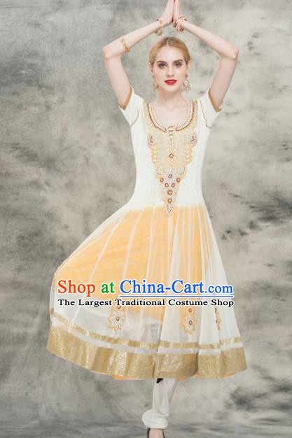 South Asian India Traditional Yoga Yellow Dress Asia Indian National Punjabi Costume for Women