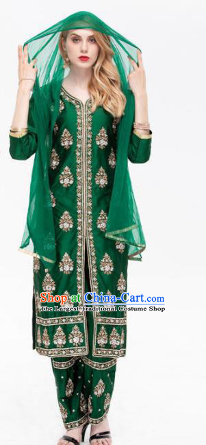 South Asian India Traditional Green Costume Asia Indian National Punjabi Suit for Women