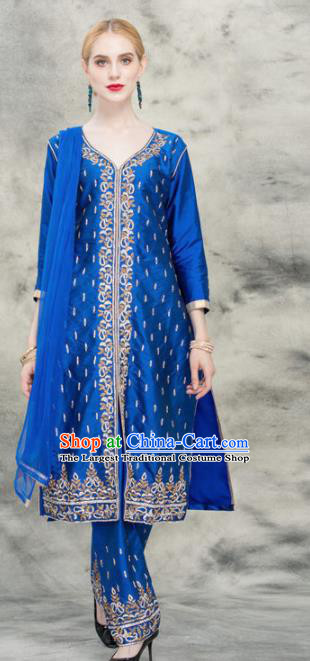 South Asian India Traditional Royalblue Costume Asia Indian National Punjabi Suit for Women