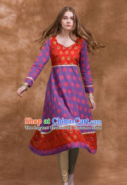 South Asian India Traditional Costume Purple Dress Asia Indian National Punjabi Suit for Women