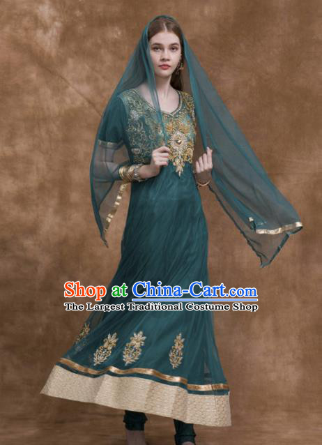 South Asian India Traditional Costume Peacock Green Dress Asia Indian National Punjabi Suit for Women