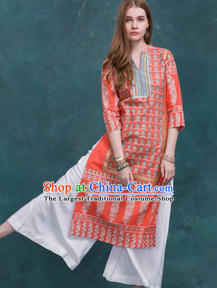 South Asian India Traditional Costume Red Dress Asia Indian National Punjabi Suit for Women