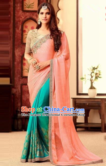 Indian Traditional Court Pink Sari Dress Asian India Princess Bollywood Embroidered Costume for Women