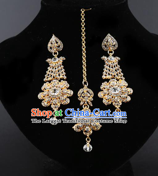 India Traditional Wedding Jewelry Accessories Indian Bollywood Crystal Tassel Earrings and Eyebrows Pendant for Women