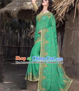 Asian India Traditional Green Veil Sari Dress Indian Court Princess Bollywood Embroidered Costume for Women