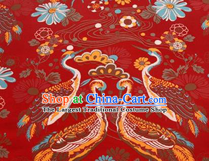 Chinese Traditional Cranes Pattern Design Silk Fabric Red Brocade Tang Suit Fabric Material