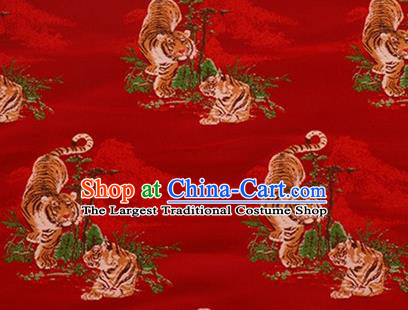 Chinese Traditional Tigers Pattern Design Silk Fabric Red Brocade Tang Suit Fabric Material