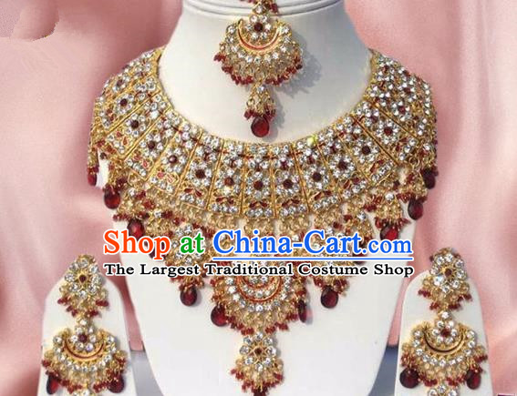 Indian Traditional Bollywood Golden Necklace Earrings and Eyebrows Pendant India Princess Jewelry Accessories for Women