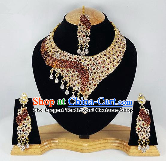 Traditional Indian Bollywood Crystal Tassel Necklace Earrings and Eyebrows Pendant India Princess Jewelry Accessories for Women